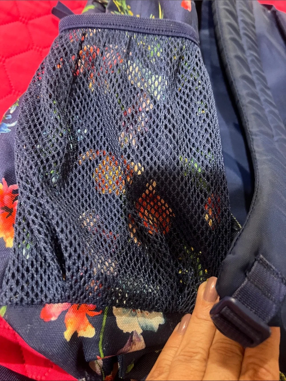 Jansport Navy Backpack with Colorful Floral Print